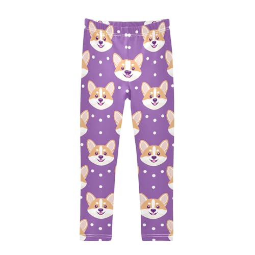 Animal Corgi Purple Girls Leggings Soft Stretch Workout Yoga Dance Pants for Kids Casual Tights