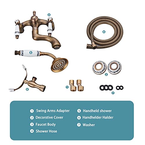 Clawfoot Tub Faucet, Bathtub Faucet With Handheld Shower Sprayer Antique Brass, Wall Mounted Tub Filler With Vintage Style #TOP6