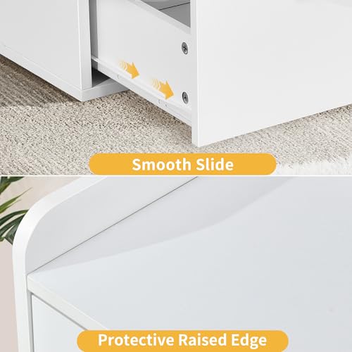 DWVO File Cabinet with Charging Station, 2 Drawer Lateral Filing Cabinet with Storage, Large Printer Stand for Home Office Living Room, Fits A4 Legal Letter Documents, White