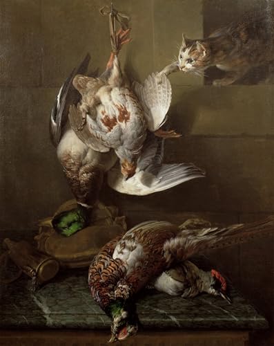 Lienzo de Desportes un gioco Cat Attacking Dead con acabado artístico