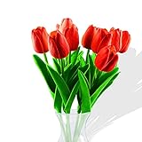 🌷 【DIMENSIONES Y CANTIDADES】 Altura de la flor: 35 cm. Diámetro de la flor: 5 cm. Los tulipanes de seda artificial nunca morirán y son igualmente frescos y siempre hermosos. Cada paquete contiene 10 piezas de tulipán falso.