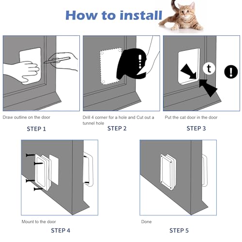 Wordcam Aba de porta média para gatos, porta de 4 vias para portas internas e externas, porta para a