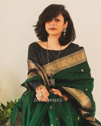Image of ZECVA Women's Pure Soft Spun Cotton Lichi Silk Saree For Women With Attach Unstitch Blouse Piece