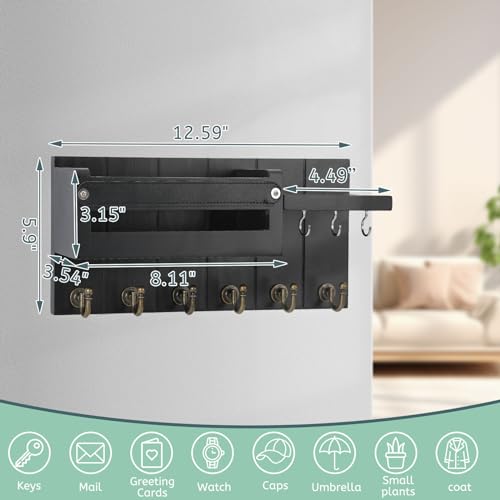 CypherX Key Holder Wall Mount - Decorative Key Holder for Wall with 9 Hooks, Modern Farmhouse Key and Mail Holder for Entryway - Pinewood Key Hanger with Shelf, Living Room Home Decor Essentials - Image 4