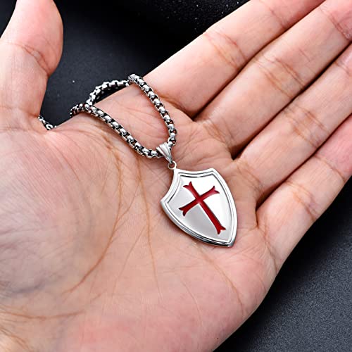 Sterling Silver Knights Templar Cross Joshua 1:9 Shield Pendant Necklace with 22+2 inch Stainless Steel Chain Men's Verse Bible Armor of God Necklace4