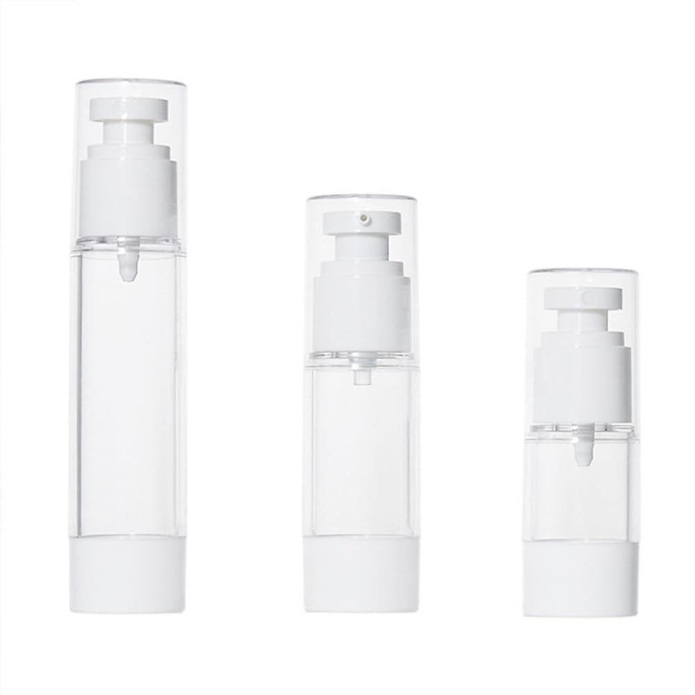 50 szt., 5 ml, 10 ml, 15 ml, butelka z pompką bezpowietrzną, mini, puste, przezroczyste butelki z pompką próżniową, do wielokrotnego napełniania, przezroczyste pojemniki na balsam z podkładem do