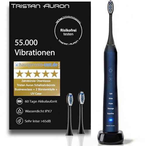 Schallzahnbürste - 60 Tage Akku - 55 000 VPM - 5 Modi + 2 Zahnbürstenköpfe - Tristan Auron elektrische Zahnbürste in blau