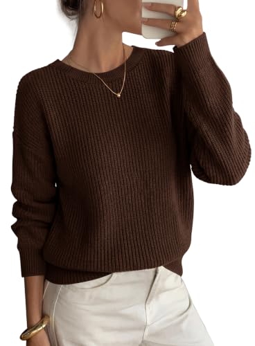 WIHOLL Womens Swaters Chocolate Brown Fall Clothes Long Sleeve Casual Tops