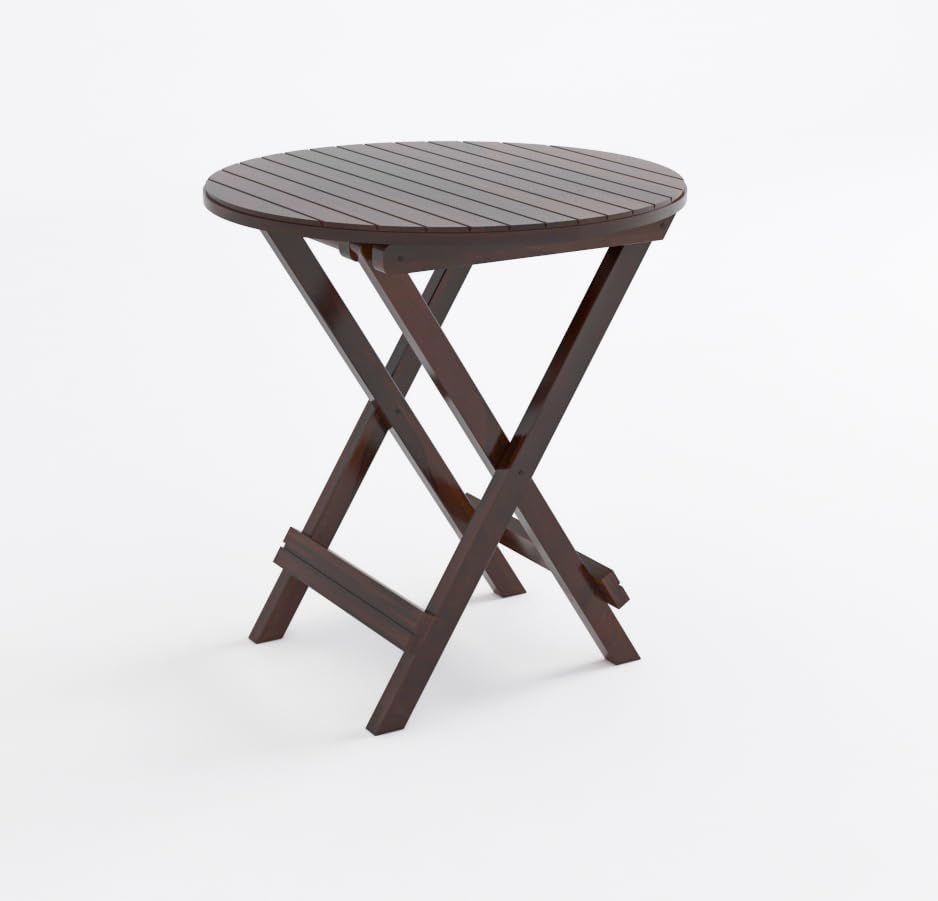 Image of Solid Wood Patio Coffee Table for Living Room | Round Folding Tea Table for Home, Patio & Outdoor | Portable End Table for Picnic, Balcony & Garden (Walnut Finish)