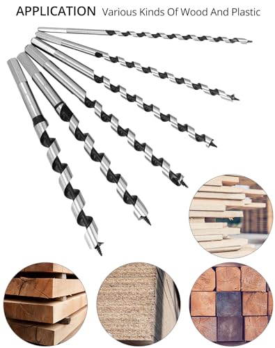 QWORK® 6 Stück Schlangenbohrer Set, Holzbohrer, Kohlenstoffreicher Stahl, Sechskantschaft, 6/8/10/12/14/16 * 230MM