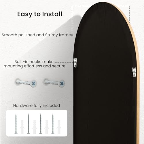 Image of 20 inchx30 inch Arch Wall Mirror for Wall, Wall Mounted Vanity Mirror for Bedroom, Wood Grain Finish Frame Mirror with Tempered Glass, Vintage Decorative for Bathroom, Entryway, Living Room, Natural