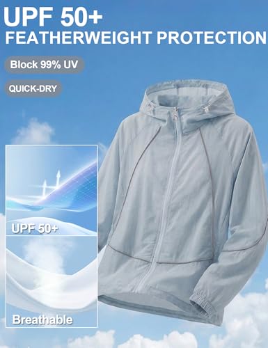 Image of Venzina UPF 50+ Women's Slim-Fit Sun Protection Hoodie -Lightweight & Breathable Summer Jacket with Reflective Trim, Adjustable Hem for Outdoor, Commute, Sport, Travel