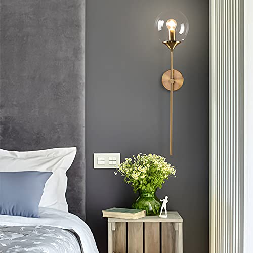RENKTE Modern Minimalist Wall Sconce Light, 15cm Glass Ball Lamp Shade and Aluminium Support Lamp for Bedroom and Hallway (Transparent) - Image 2