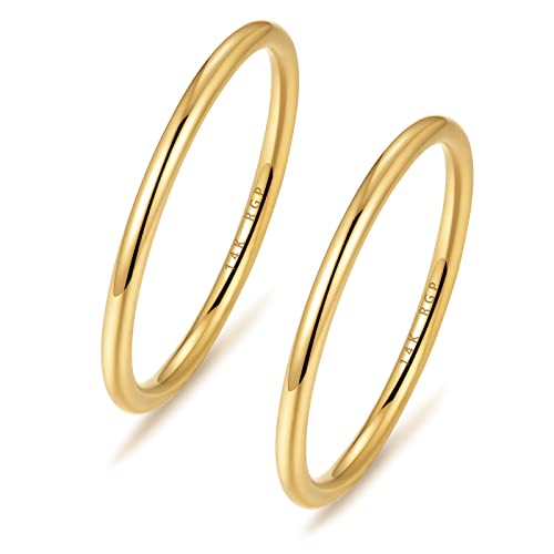 Image of NOKMIT 1mm 14K Gold Filled Rings for Women Girls Thin Gold Ring Dainty Cute Stacking Stackable Thumb Pinky Band Non Tarnish Comfort Fit Size 4 to 11 1PC /2PCS /3PCS
