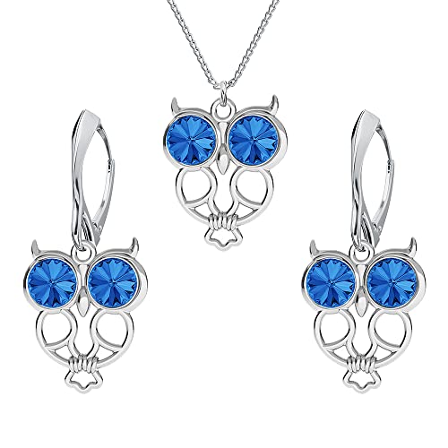 Boucles D'oreilles Femme Argent 925 Hibou - Collier Femme - Une Parure de Bijoux Pour Vous - Bijoux Femme avec Boite Cadeau - Boucles D'oreilles et Pendentif...