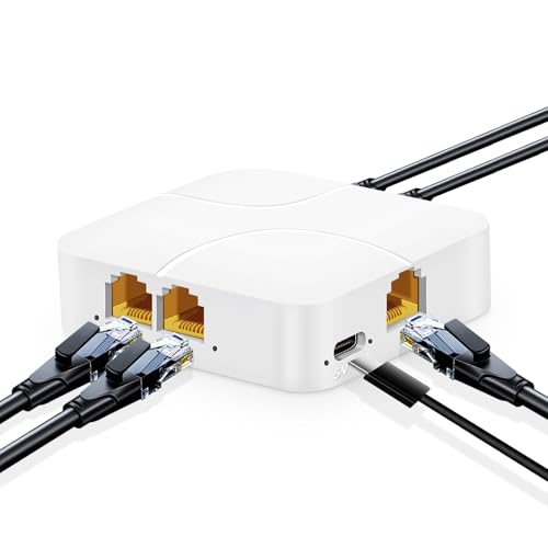 YuLinca 1 à 4 Gigabit Ethernet Splitter 100/1000Mbps, Hub Réseau RJ45 Internet LAN Répartiteur avec câble USB, pour câble Cat5/5e/6/7/8