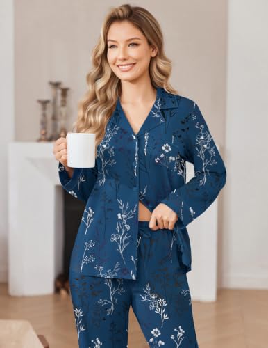 2-Piece Ekouaer Women's Cotton Long Sleeve Button-Down Pajama Set w/ Pants & Pockets (S-XXL, Various Colors/Prints) - image 3