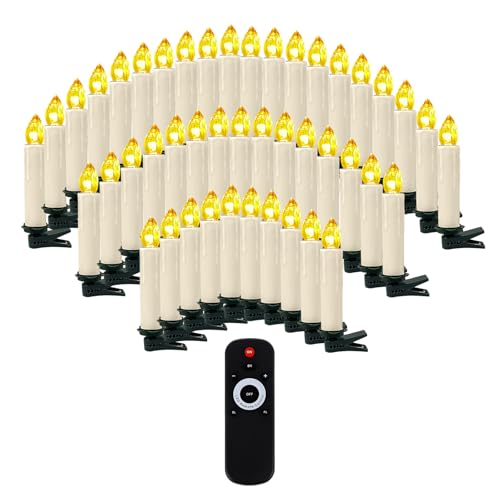 OZAVO Led Christmas Tree Candles with Remote 20 pcs Wireless Flameless Flickering Clip-on Taper Candle Light for New Year Wedding Birthday Party