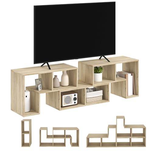 Homcom Tv Stand For Tvs Up To 75 Inches, Free Combination Tv Unit With Storage Shelves, Extendable Entertainment Centre For Living Room, Grey Oak Wood-Effect - 8