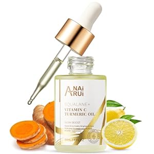 ANAI RUI Squalane Vitamin C Turmeric Facial Oil Moisturizer for Face, Hydrates, Firms Skin, 1fl.Oz.