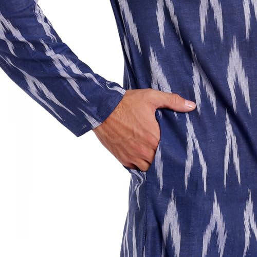 Image of SKAVIJ Men's Pure Cotton Printed Kurta Pajama Set Ikat Design Casual Ethnic Dress