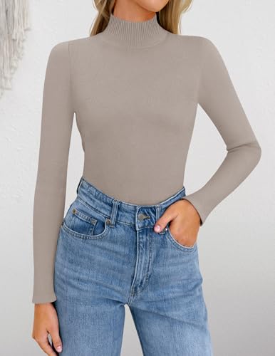 Zesica Women'S Fleece Sherpa Lined Sweater Winter Thermal Shirts 2024 Long Sleeve Mock Neck Slim Fitted Pullover Tops,Oats,Medium thumb #8