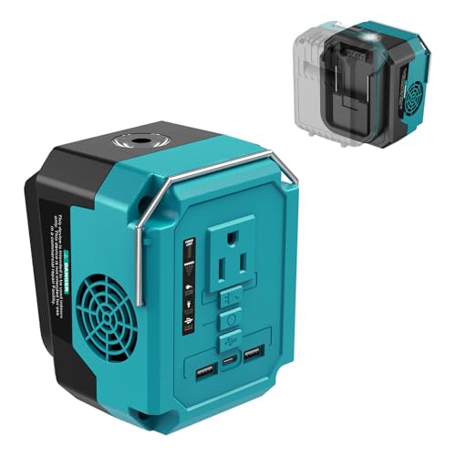 260W Power Inverter Compatible with Makita 18V Battery Input DC 15-21V to Output AC 110V 260W Battery Converter with 1 Type-C 2 USB 1 AC Outlet & Emergency Light