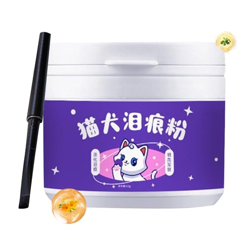 Eliminador de manchas de lágrimas natural – 60 g polvo de ojos seguro para perros y gatos con cepillo | fórmula Eye Risen absorbe y repele las lágrimas, suministros de cuidado de mascotas, polvo de