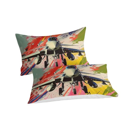 Housse couette avions de combat sans plis literie douce lit king size