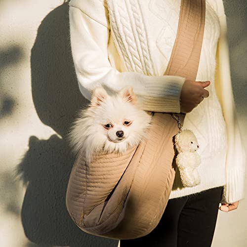 Dog Cat Sling Carrier Bag, Lightweight Cat Travel Bag Hands Free Pet Carrier Comfortable Wide Strap Puppy Shoulder Bag Portable Crossbody Cat Satchel Bag, For Pets Up To 14Lbs, Beige #TOP7