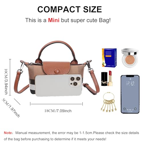 Mini Plaid Canvas Handbag for Women PU Leather Top Handle Checked Bucket Hand Bag2