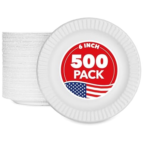 Stock Your Home 6-Inch Paper Plates Uncoated, Everyday Disposable Dessert Plates 6" Paper Plate Bulk, White, 500 Count Cover