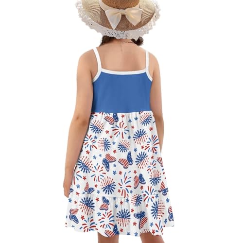 Girls Fourth of July Dress 3-14 Y Kids Spaghetti Strap Tiered Midi Dresses Sleeveless Holiday Party Sundress2