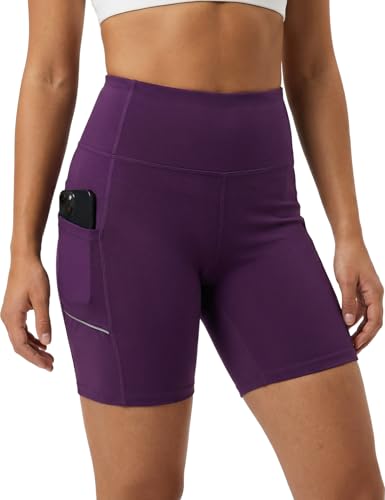 Biker Shorts for Women Tummy Control with Pockets 4-Way Stretch Spandex Shorts No See Through Yoga Running Gym Shorts(US Alpha Large Regular Regular Purple)
