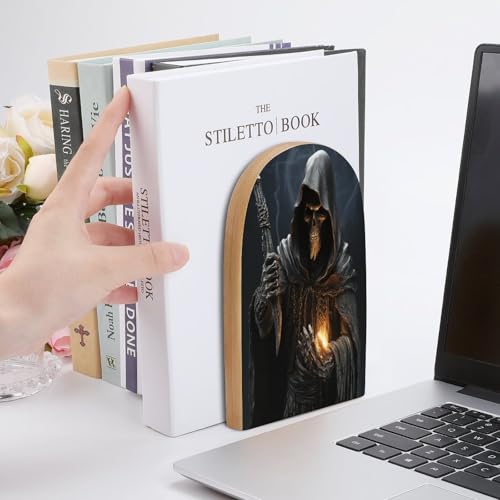 Sujetalibros de madera moderno Grim-Reaper, organizador de libros resistente para estanterías de casa 7