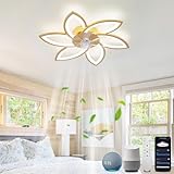 YOLEDY Ventilador de Techo con Luz Silencioso, Compatible con Alexa Google Home, Inteligente Lámpara con Ventilador Techo Dormitorio, Regulable, Reversible 6 Velocidades, Motor DC, Dorado