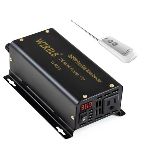 Image of WZRELB 300W Pure Sine Wave Inverter 600W Peak DC 12V to 110V AC Power Converter Off Grid LED Display with Remote Controller