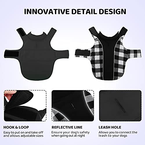CITÉTOILE Warme Hundemantel Winter, Hundemantel mit Bauchschutz, Wintermantel für Hunde mit Reflektierend, Wendbarer Hundejacke Hundekleidung mit Geschirrloch, Schwarz, S