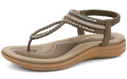 Image of UBFEN Womens Bohemian Flat Sandals With Back Strap Summer Beach Comfortable Bling