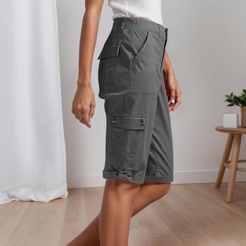 Capri Cagro Pants for Women Knee Length Button Quick Dry Hiking Casual Pants Folded Hem Lightweight Trousers with Pockets3
