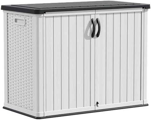 Devoko Outdoor Storage Cabinet 26 Cu Ft with Lockable Doors, Horizontal Storage Shed Waterproof Patio Tools Storage Box for Sofa Cushions, Gardening Tools and Accessories (White)