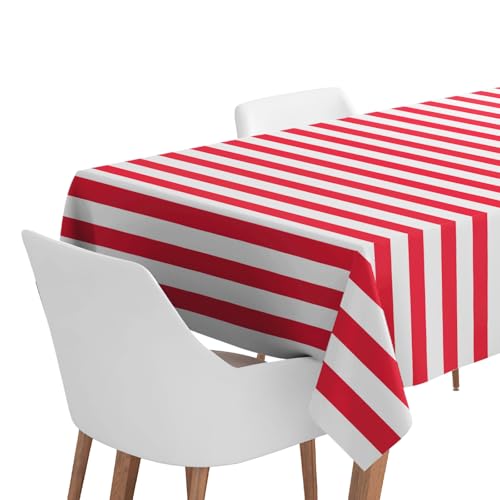 OH YEAH - Rollo Mantel de Papel Navideño Rayas Rojo y Blanco - 120 x 500 cm - Mantel Desechable - Ideal para Reuniones, Cenas y Celebraciones - para Vestir la Mesa de Navidad - FÁCIL DE Cortar