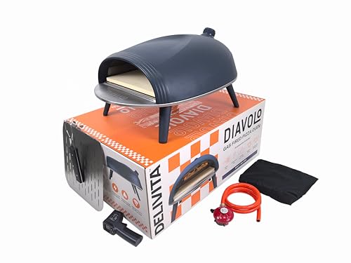 Delivita Diavolo Gas Pizza Oven Portable Lightweight Cooks Pizza in 60-90 Seconds at 450C Includes Folding Peel Carry Case Temperature Gun and Gas Regulator 10.5kg Navy