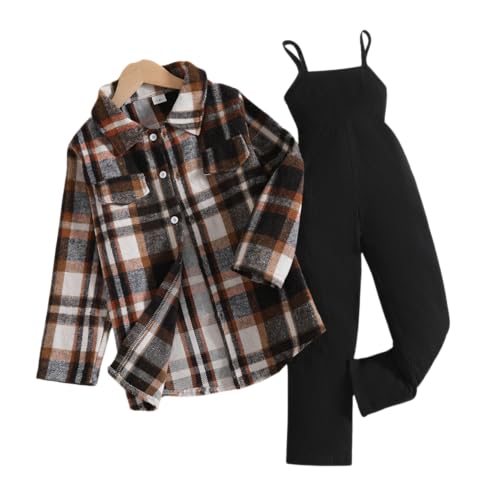 Image of Toddler Girl Clothes Plaid Long Sleeve Button Down Shirt Corduroy Overall Jumpsuit Girls Fall Winter Outfit Set