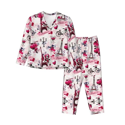 Pyjama femme Paris Tour Eiffel ensemble chemise manches longues et pantalon