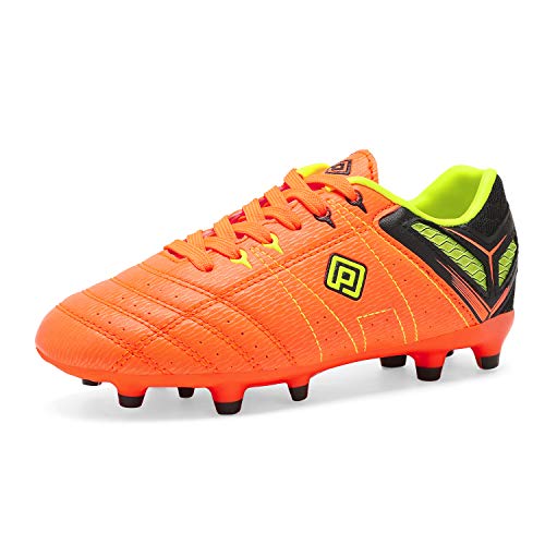 DREAM PAIRS 160471-K Kid's Fashion Soccer Shoes Outdoor Light Weight Lace Up Football Sport Cleats Sneakers (Toddler/Little Kid/Big Kid) Orange-Black-Lemon Green Size 13