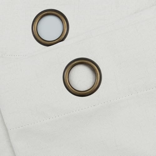 Image of 100% Blackout Linen Textured Curtains for Bedroom Full Light Blocking Room Darkening Bronze Grommet Window Drapes Thermal Insulated Energy Efficient Home Decor 52x108 Ivory (2 Panels)