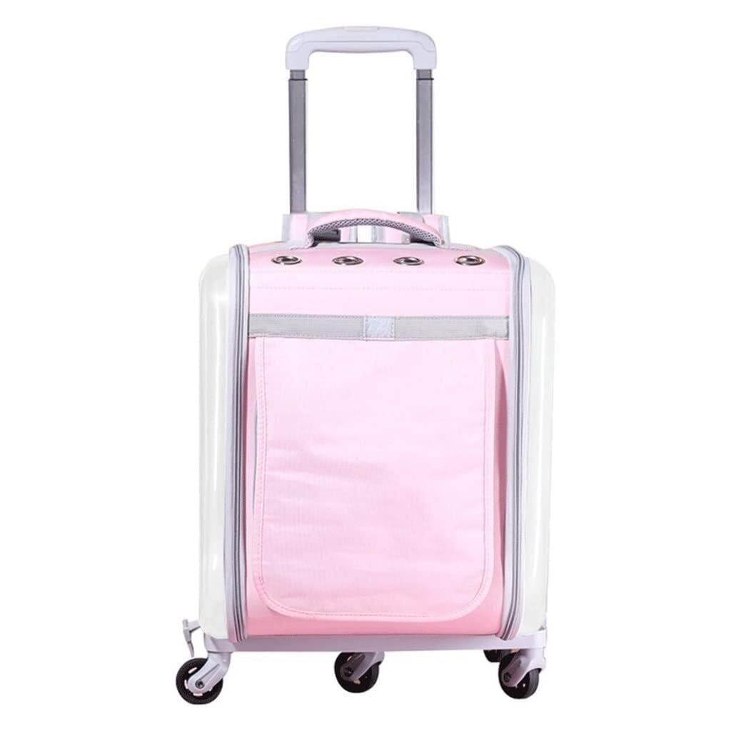 MIAOMI Mochila de Viaje Transpirable para Gatos y Perros, Mochila para Perros y Gatos con 5 Ruedas(Pink)