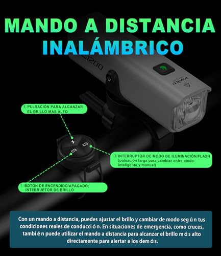 TOWILD Luz De Bicicleta 1200 Lúmenes Linterna Frontal De Bicicleta Recargable por USB De 5000 mAh, IPX6 Impermeable Linterna de para Ciclismo Carretera Montaña MTB - imagen 2