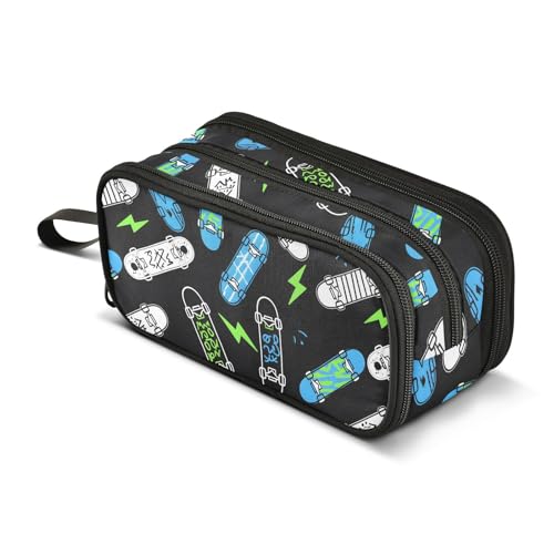 Image of Skateboard Lightning Pencil Case Box Boys Girls Large Pencil Pouch Zipper Compartments Big Capacity Stationery Pen Bag Organizer for Kids Teens Adults School Office